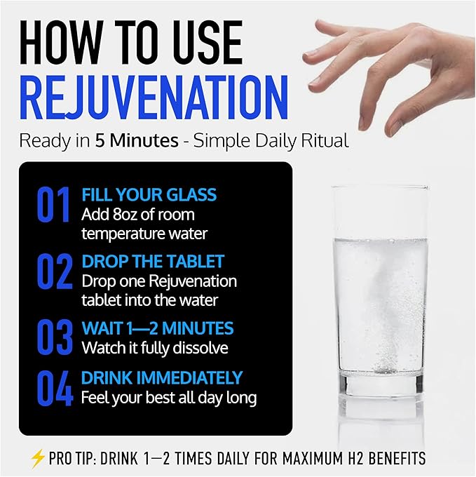 DRINK HRW Rejuvenation Molecular Hydrogen Water Tablets: 12 ppm H2 Patented USA Made IHSA-Certified Hydrogen &amp Magnesium Supplement. Supports Energy Recovery Cognitive Function (Raspberry 60