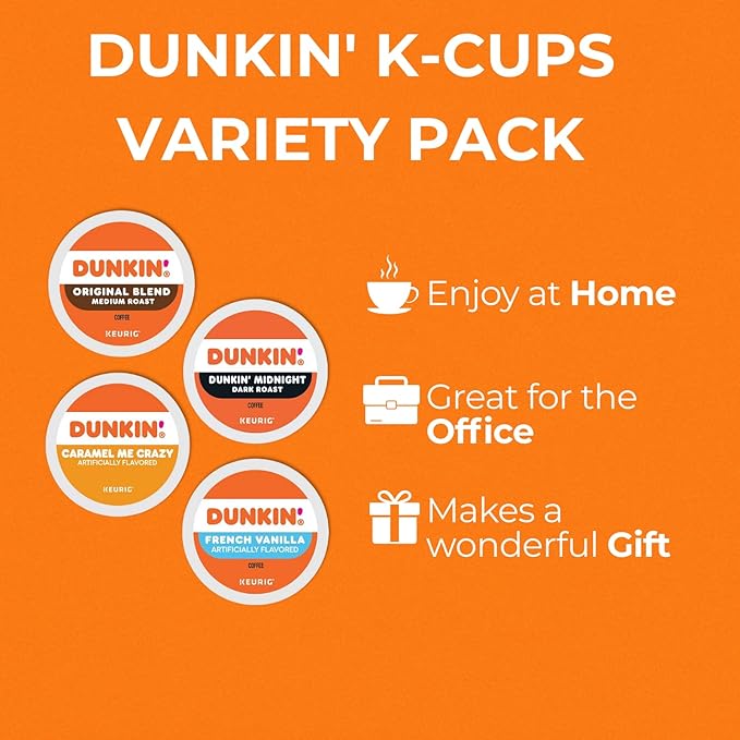 Dunkin K-Cups Coffee Variety Pack – 30 Count 5 Flavors: Original Blend Caramel Me Crazy French Vanilla Hazelnut Cold Coffee – Keurig Compatible with Recipe eBook (30units 5 Flavors)
