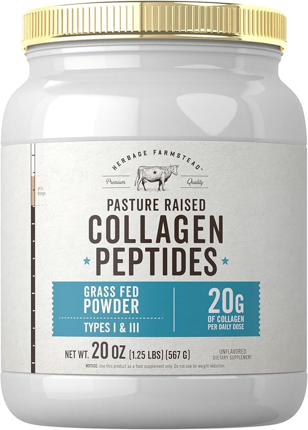 Carlyle Grass Fed Collagen Peptides Powder 20oz | Unflavored | Pasture Raised | Types I &amp III | 20g of Collagen Per Daily Dose | Non-GMO Gluten Free | by Herbage Farmstead