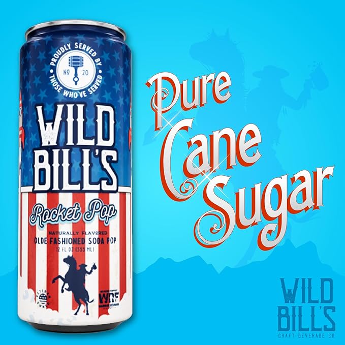 Wild Bill's Craft Soda Soft Drinks Fruity Variety Pack Strawberry Grape Rocket Pop Orange Cream Pure Cane Sugar Caffeine Free NO High Fructose Corn Syrup Gluten Free 12 Pack