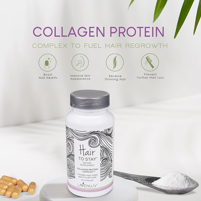 60 Growth Pills - Collagen Peptides Capsules - Lavenluv - Thicker - Supplement - Biotin Vitamins - Growth - Loss Thinning