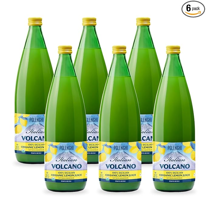 Organic Italian Volcano Lemon Juice 33.8 Fl Oz – Pure Sicilian Lemons for Cooking Baking and Beverages (33.8 Fl Oz (Pack of 6))