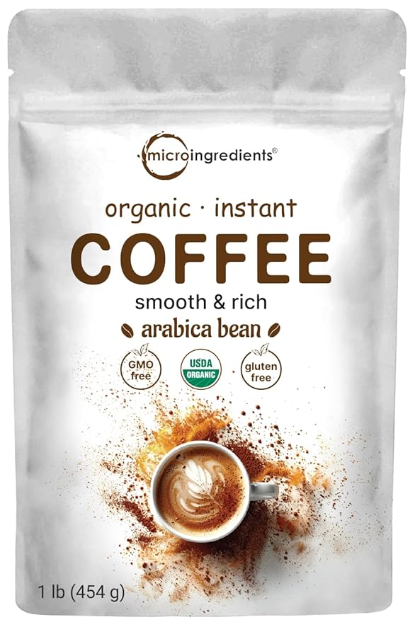 Organic Instant Coffee 1lb Powder | Premium Arabica Coffee Beans Source | Medium to Dark Roast | Natural Fresh Flavor | Smooth &amp Rich | Non-GMO Gluten Free