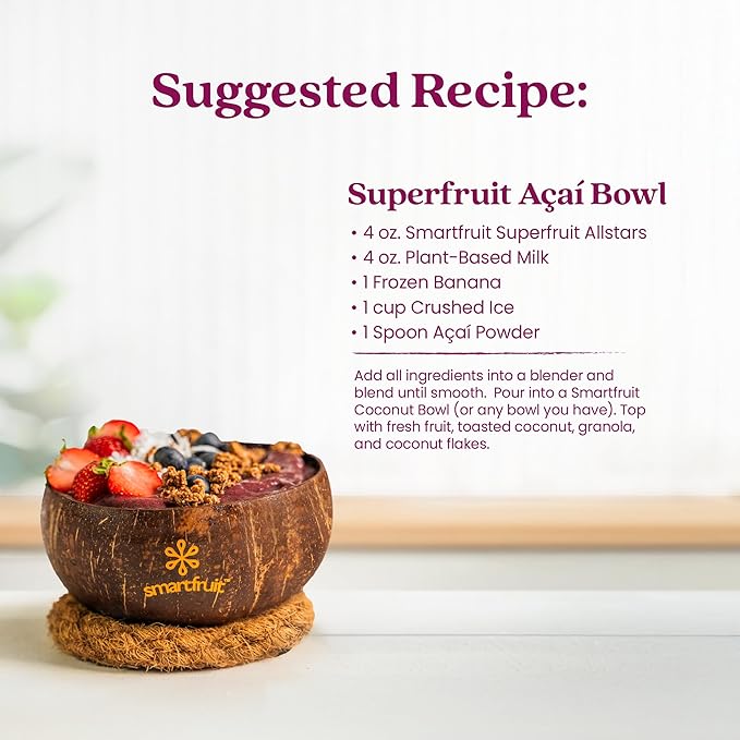 Smartfruit Superfruit All-Stars + Energy – 100% Real Fruit Purée with Blueberry Pomegranate Acai &amp Goji Berries – Great for Smoothies Juice Yogurt Cocktails Teas &amp More – 2-Pk 48oz Each