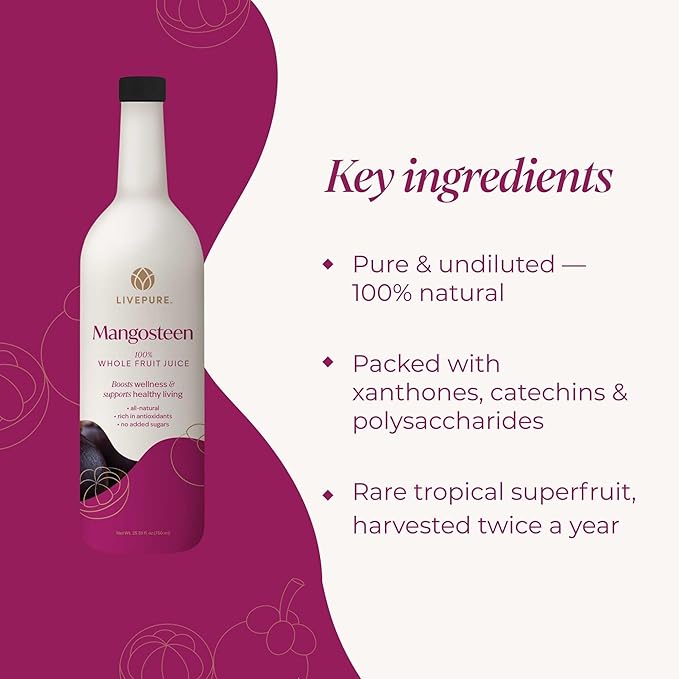 Pure Mangosteen 750ml - 'Queen of Fruits' with Xanthones Antioxidants Active Compounds &amp Phytonutrients Vegan Kosher &amp Gluten-Free