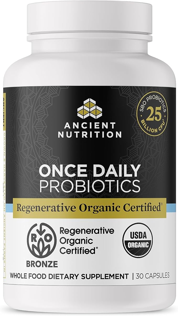 Ancient Nutrition Regenerative Organic Certified Probiotics Daily Probiotics Once Daily Healthy Digestion and Immune System Function Support 25 Billion CFUs* Per Serving 30 Count
