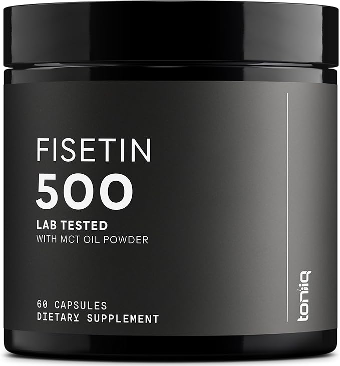 Toniiq Ultra High Purity Fisetin 500mg - 98%+ Higly Purified &amp Bioavailable Fisetin Supplement with MCT Oil for Absorption - Third-Party Tested Senolytic Supplements for Aging Support - 60 Capsule