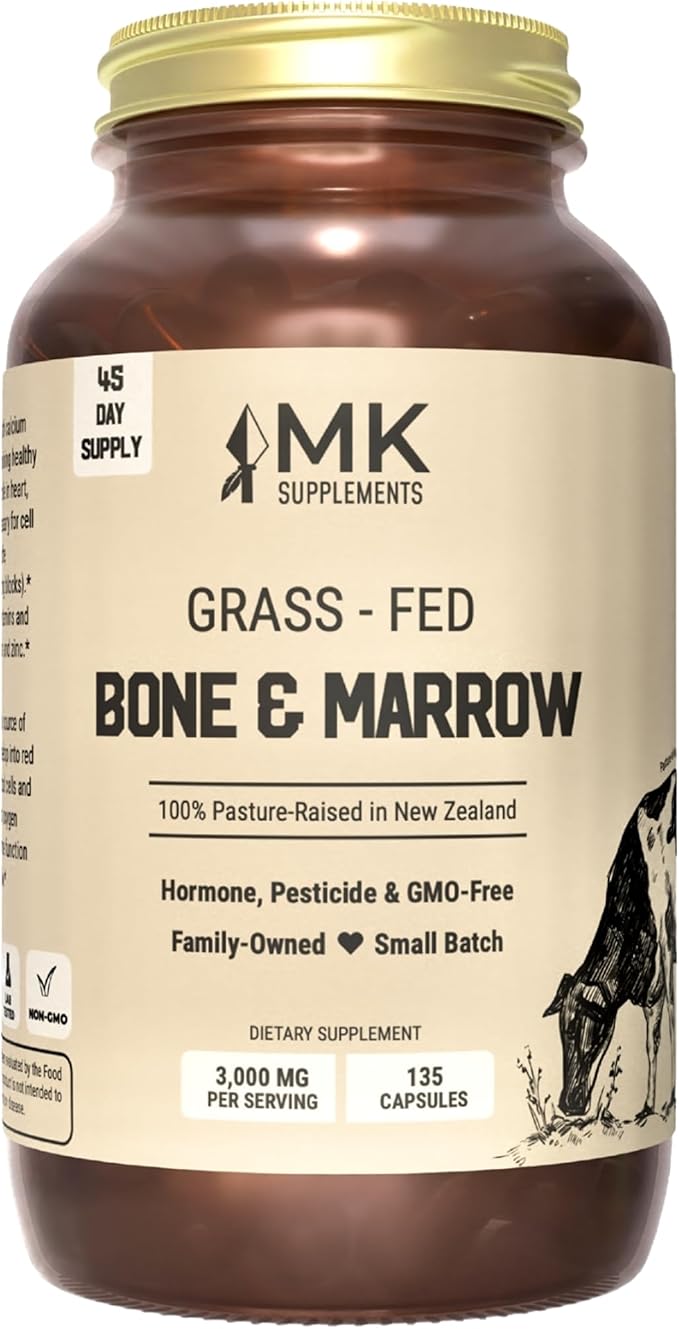 MK Supplements Grass-Fed Beef Bone &amp Marrow Supplement Supports Healthy Joints Bones Teeth Immune Support Freeze-Dried Non-GMO 45 Servings (3000 mg Each)
