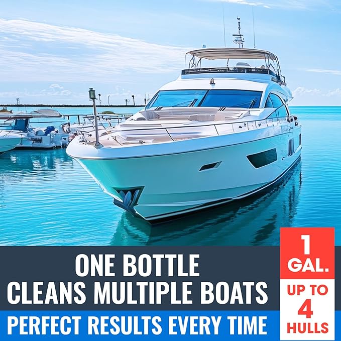[1 Galllon] Instant Boat Hull Cleaner - Made in USA - Powerful Dual Acid Formula Easily Removes Scum Lines Rust Stains Hard Waterlines &amp More from Fiberglass Gelcoat &amp Painted Boat Surface