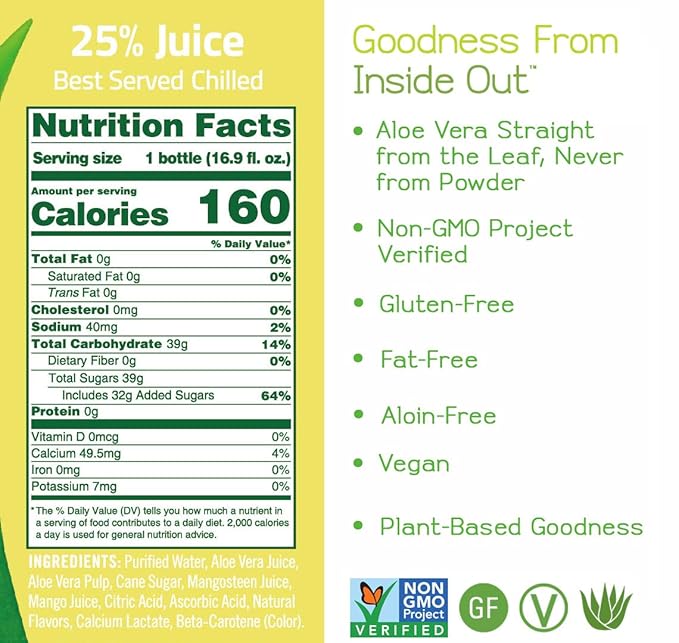 ALO Aloe Vera Juice Drink | ALLURE - Mangosteen + Mango | 16.9 fl oz Pack of 12 |Plant-Based Drink with Real Aloe Pulp