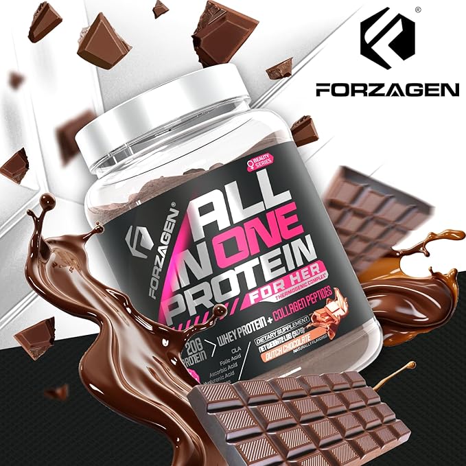 Forzagen All in One Protein for Her | Women’s Protein Powder with Multi Collagen Peptides | Hydrolyzed Collagen Supplement Gut Health Great for Pre &amp Post Workout | Dutch Chocolate 30+ Servings