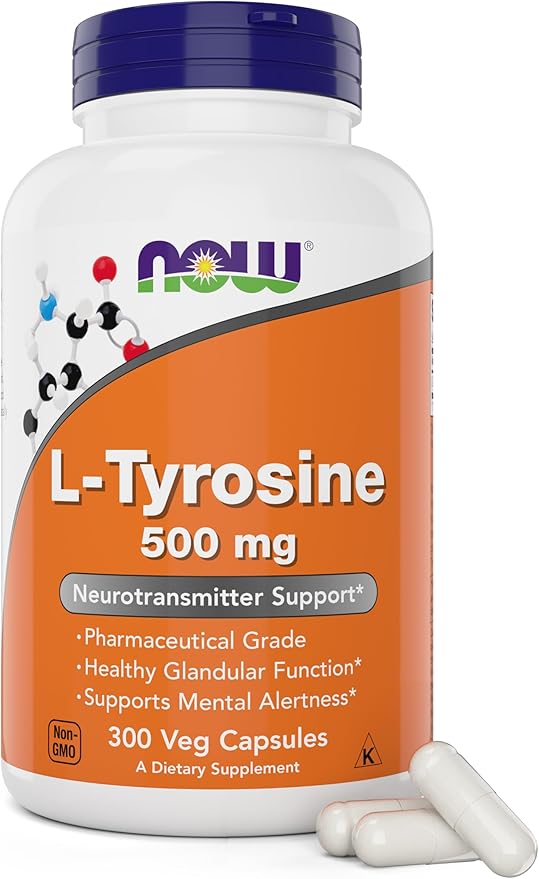 Now Foods L-Tyrosine 500mg 300 Capsules - Non GMO - Supports Mental Alertness - 500 mg Caps - Free Form Supplement
