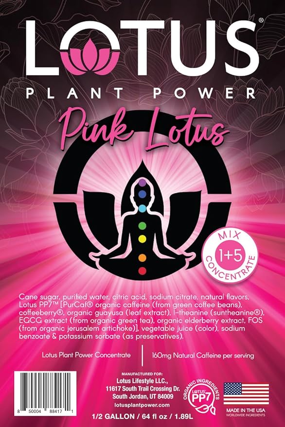 Pink Lotus Plant Energy Drink Concentrate | Pure Cane Sugar | 64 fl oz | 1:5 | Natural Caffeine from Green Coffee Bean