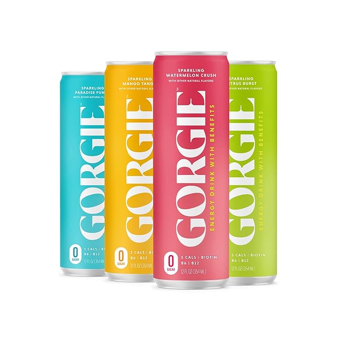 GORGIE Tropical Variety - Watermelon Bundle Sugar-Free Natural Energy Drink Sparkling Healthy Energy Drinks - Green Tea Biotin B Vitamins Vegan &amp Low Calorie (2 Packs of 12)