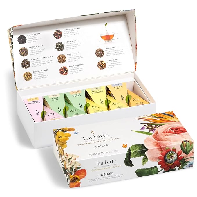Tea Forte Premium Petite Presentation Box Gift Set Sampler 10 Count 2 of Each Blend Individually Wrapped Handcrafted Pyramid Infuser Bags Jubilee Tea