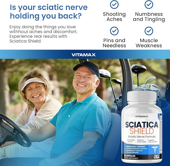 Sciatic Nerve Health Support Supplement – 10x Formula Alpha Lipoic Acid Folic Acid Turmeric Glucosamine MSM Vitamin B Complex - Made in USA – 60ct