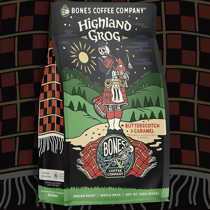 Bones Coffee Company Cookies 'N Dreams With Highland Grog 12 oz Ground Coffee 12 oz Bundle