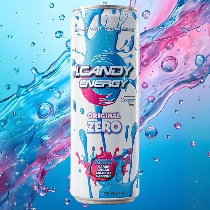 I.CANDY ZERO Energy Drink Caffeine Free Sugar Free Energy Drinks 24 Pack 12 oz Cans Zero Sugar Zero Calorie 250mg Cognizin Citicoline No Caffeine Mental Focus Energy