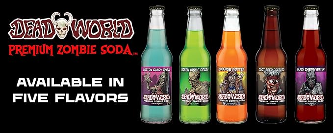 Dead World Premium Zombie Soda 5 Pack - Includes 1 12oz bottle of each 5 Zombie themed flavors