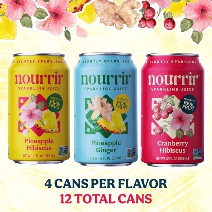 Nourrir Sparkling Juice Tropical Harmony Variety Pack 12oz Cans Pack of 12