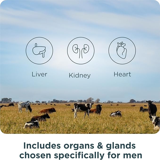 Ancient Nutrition Organ Supplements for Men Grass-Fed and Wild Organ Complex Capsules Liver Prostate Pancreas Supports Male Performance Healthy Aging 180 Ct