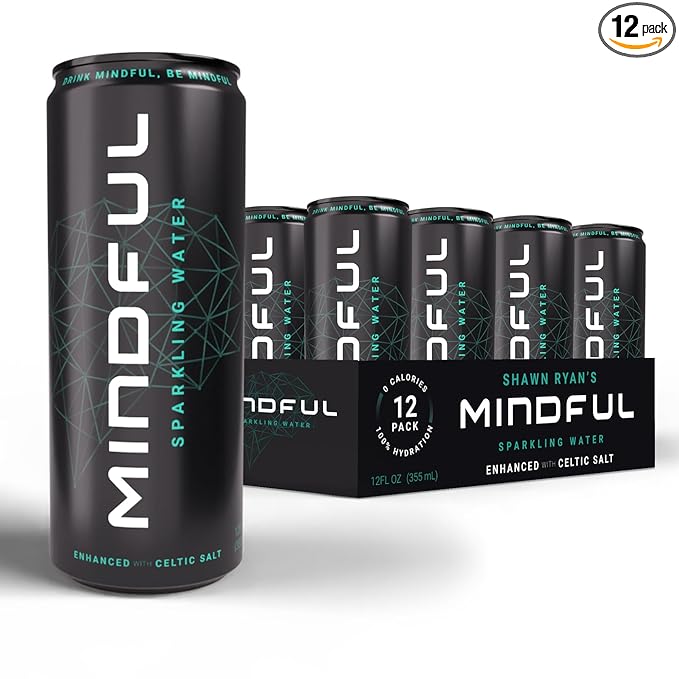 Mindful Sparkling Water by Shawn Ryan Carbonated Water and Celtic Salt Sugar Free Beverage with Natural Electrolytes Zero Calories Clean Hydration No Sweeteners Unflavored 12 FL OZ (12 Pack)