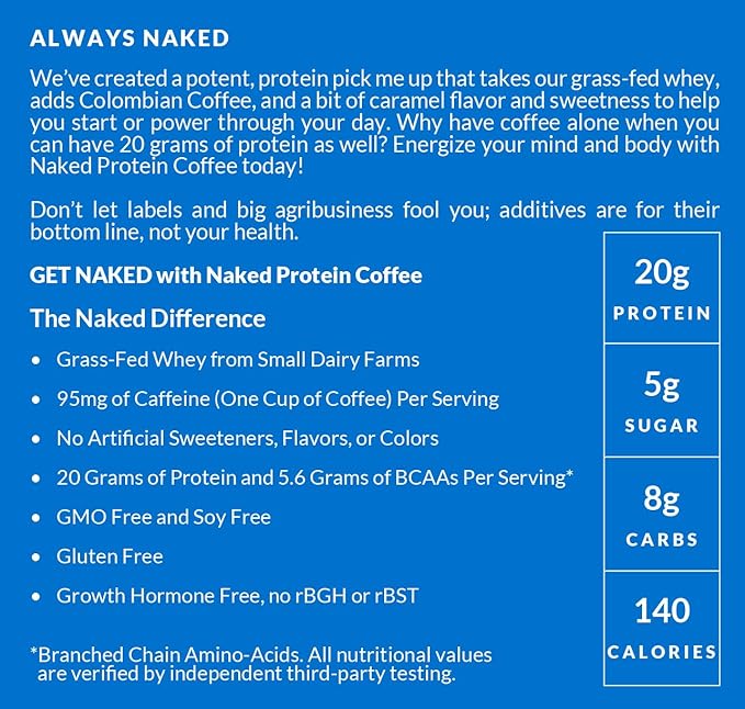 NAKED Caramel Latte Protein Coffee - Premium Colombian Iced Coffee Protein Shake Drink Delicious Keto Friendly and Gluten Free 17 Servings