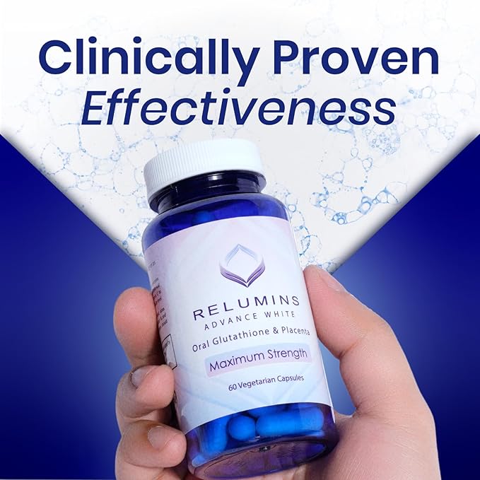Relumins Advanced White Glutathione Capsules - Max Strength Brightening Supplement with ALA Placenta Rose HIPS &amp Vitamin C - Fights Oxidative Stress Supports Collagen &amp Made in USA - 10 Bot
