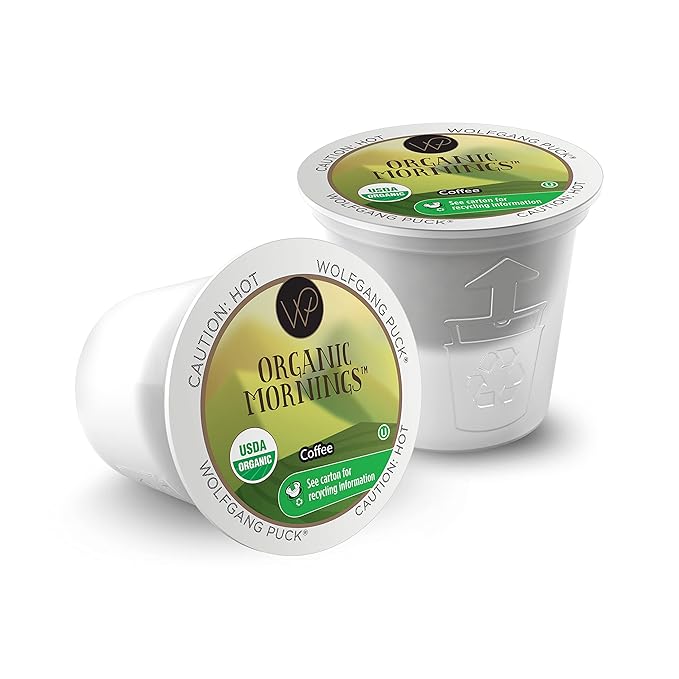 Wolfgang Puck Organic Mornings Fair Trade Organic Medium Roast Coffee Keurig K-Cup Brewer Compatible Pods 100 Count (Pack of 1)