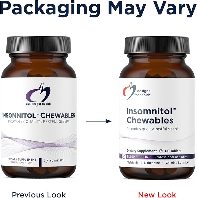 Designs for Health Insomnitol Chewables - Chewable Melatonin - 200mg L-Theanine 5-HTP Vitamin B6 + Inositol - Delicious Lemon Flavored Supplement - Vegan (60 Tablets)
