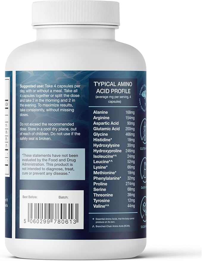 CORREXIKO Marine Collagen Supplement Pills - 1800mg Hydrolyzed Collagen Peptides per Serving with Added Hyaluronic Acid Vitamin C &amp Minerals - for Hair Skin &amp Nails - 240 Capsules 2 Month Su