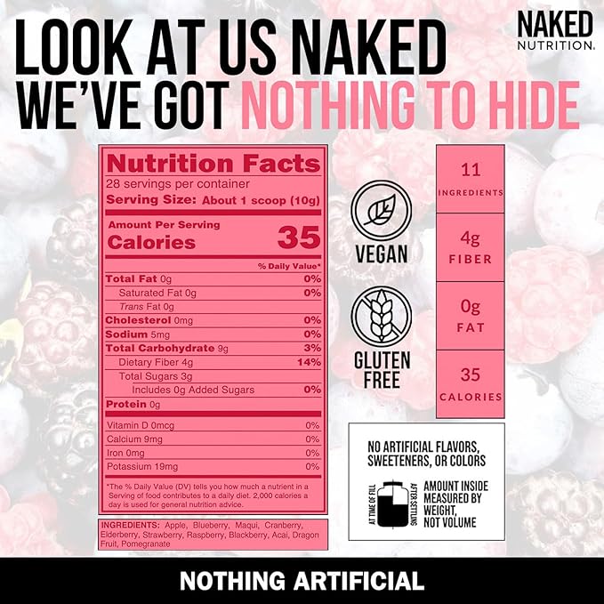 NAKED Reds Superfood Powder - Healthy Energizing Polyphenol Fruit Powder Mix No Fillers No Additives Vegan Non-GMO Gluten Free - 28 Servings