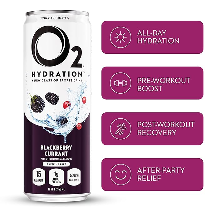 O2 Blackberry Currant Post Workout Recovery Drink - Powerful Electrolyte Drink for Daily Hydration