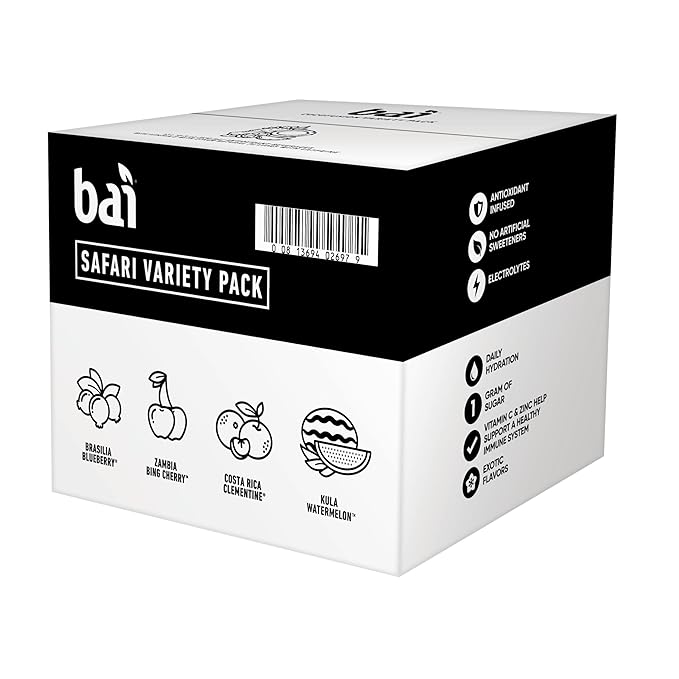 Bai Flavors Variety Pack Antioxidant Infused Water Beverage with Vitamin C and No Artificial Sweeteners 18 fl oz bottles 12 pack | Antioxidant Infused with Vitamin C