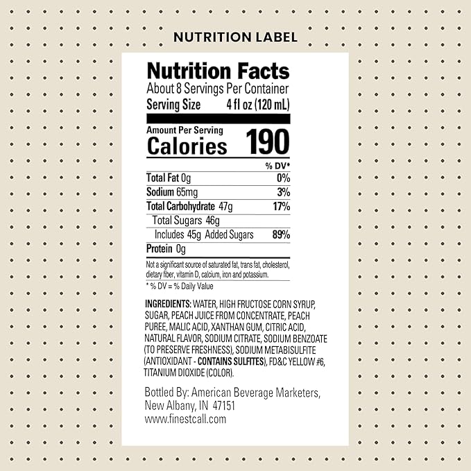 Finest Call Premium Peach Fruit Puree Drink Mix 1 Liter Bottle (33.8 Fl Oz)