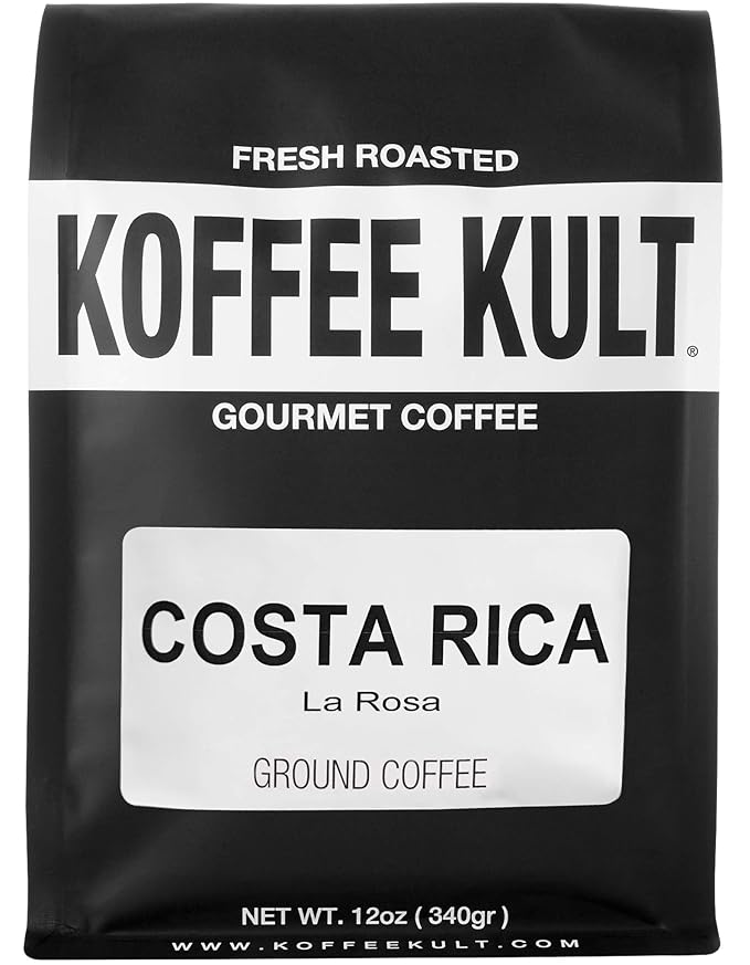 Koffee Kult Costa Rica Medium Roasted Ground Coffee Beans 100% Single Origin Arabica (Ground 12oz)