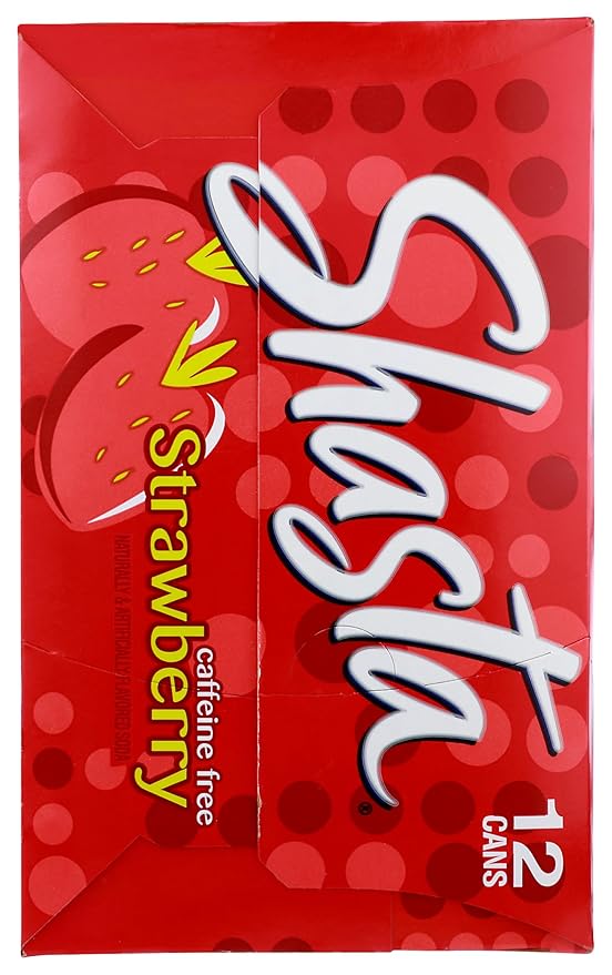 Shasta Strawberry Soda | Bold Ripe Strawberry Flavor | Caffeine-Free Soft Drink | 12-Pack of 12oz Cans | Sweet Fruity and Bursting with Classic Bubbly Fun