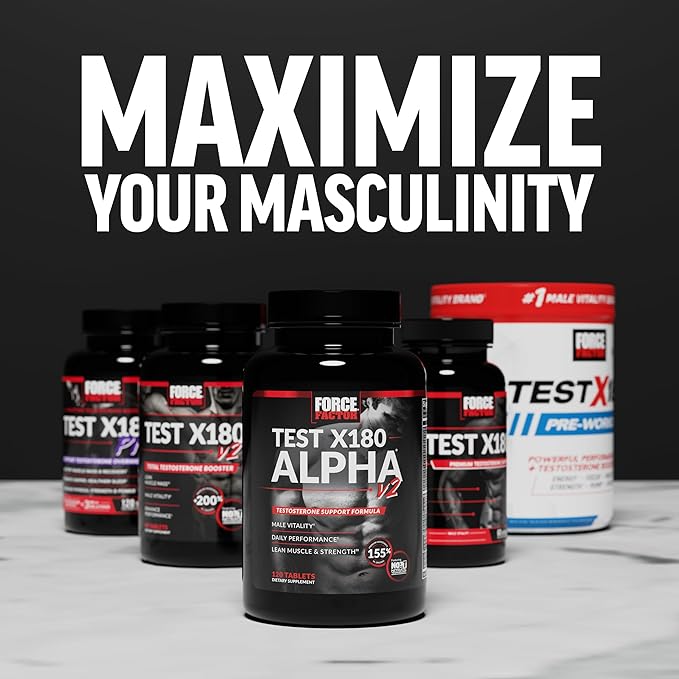 Force Factor Test X180 Alpha v2 T-Support for Men T-Supplement to Help Build Strength Boost Nitric Oxide and Support Daily Performance 120 Tablets