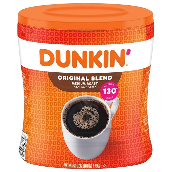 Dunkins Original Blend Medium Roast Ground Coffee 40 oz Canister Makes Up to 130 Servings