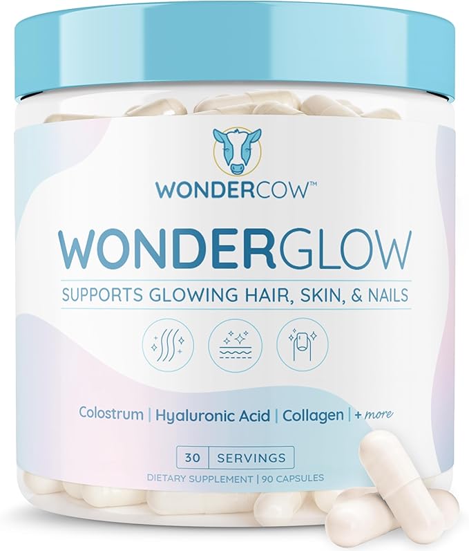WONDERCOW Hair Skin and Nails Vitamins w/Bovine Colostrum Collagen Hyaluronic Acid Biotin Zinc &amp Lactoferrin┃Supports Faster Hair Growth Stronger Nails and Glowing Skin (30 Servings Capsule
