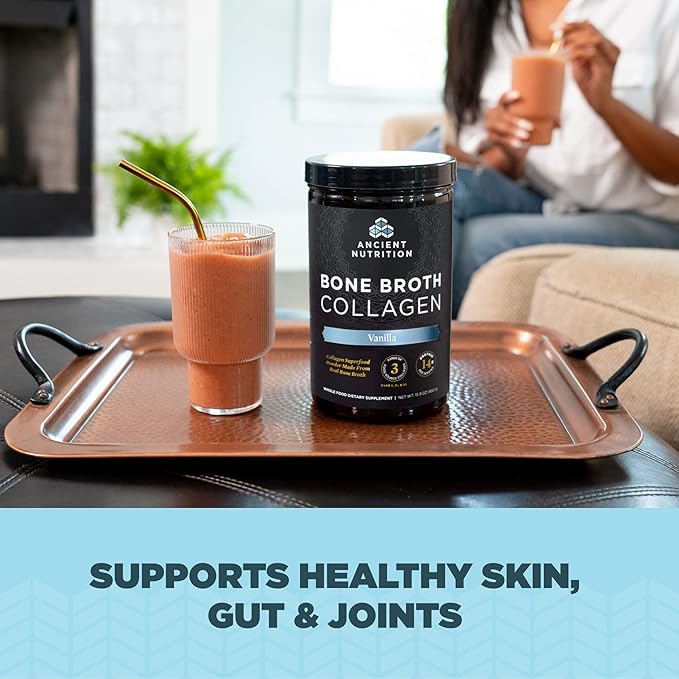 Ancient Nutrition Collagen Powder Bone Broth Collagen Vanilla Hydrolyzed Multi Collagen Peptides Supports Skin and Nails Joint Supplement 30 Servings 18.3oz