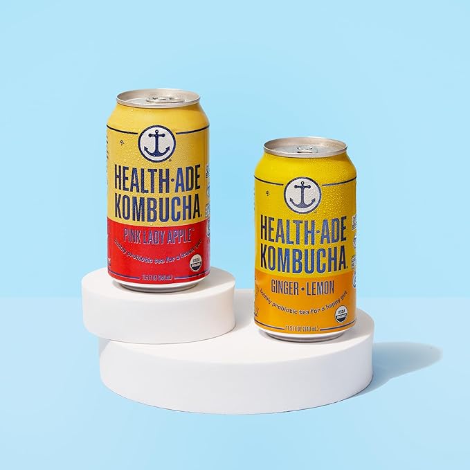 Health-Ade Canned Kombucha Tea Organic Drink Fermented Tea with Living Probiotics Detoxifying Acids Supports Gut Health Non-GMO Vegan Gluten Free 12 Pack (11.5 Fl Oz Cans) Bright Side Variety