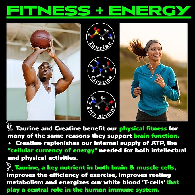 Vegan Brain &amp Body Boost: The Cherry On Top of A Plant-Based Lifestyle | Working Intelligence | Anti-Aging | Physical Fitness | Vegan Amino Acids - Creatine Taurine &amp Beta Alanine | 67 Servin