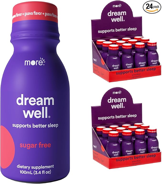 More Labs Dream Well 5MG Melatonin Holistic Sleep Drink Solution Non-Habit Forming with 5HTP Lemon Balm Jujube Seed Glycine (Pack of 24)