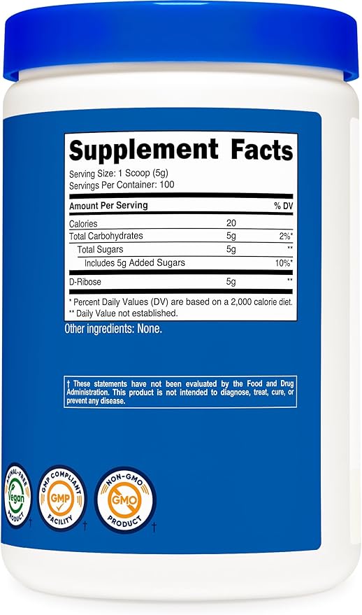 Nutricost D-Ribose Powder 500 Grams - 5000mg Per Serving Non-GMO (500 Grams)
