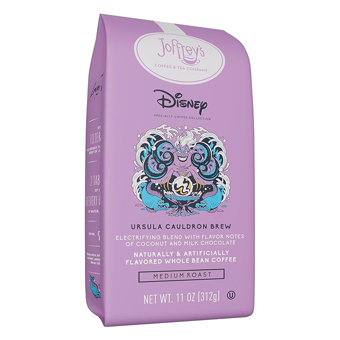 Joffrey's Coffee - Disney Ursula Cauldron Brew Disney Specialty Collection Flavored Coffee Arabica &amp Whole Beans Artisan Medium Roast Rich &amp Smooth Taste (Whole Bean 11oz)