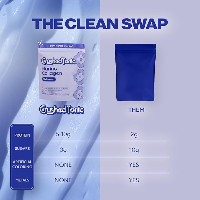 Crushed Tonic Marine Collagen Powder Korean Beauty Drink with Hydrolyzed Collagen Peptides for Skin Hair &amp Nails | Gluten-Free Halal &amp Kosher (Unflavored 60 Servings (300 g) Pouch)