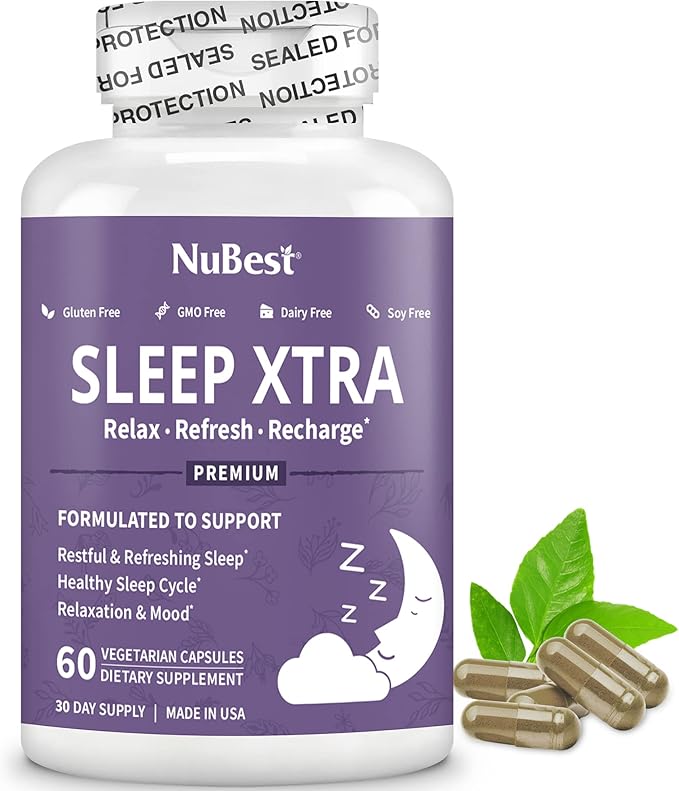 NuBest Sleep Xtra | Supports Healthy Sleep for Adults | Vitamin B6 Melatonin Ashwagandha Chamomile Valerian &amp More - Non Habit-Forming | 60 Vegan Capsules |1 Month Supply