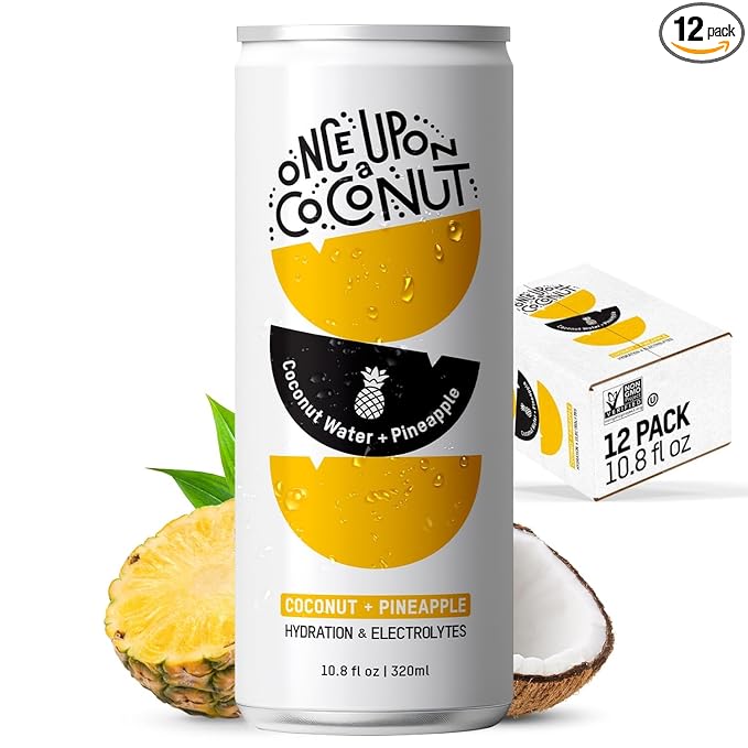 Once Upon a Coconut Premium Pineapple Coconut Water - Low Calorie All-Natural Drink with Electrolytes - Non-GMO - Gluten-Free -10.8 Fl Oz (Pack of 12)