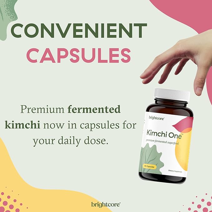 Brightcore Nutrition - Kimchi One Kimchi Powder Capsules Probiotics Enzymes &amp Antioxidant Supplement Premium Gut Health Superfood for Overall Well Being Gluten-Free 90 Vegan Capsules